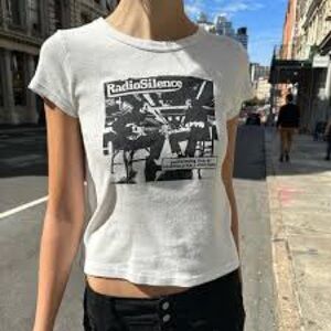 Brandy Melville radio silence white graphic tee crop top t shirt NWT brand new